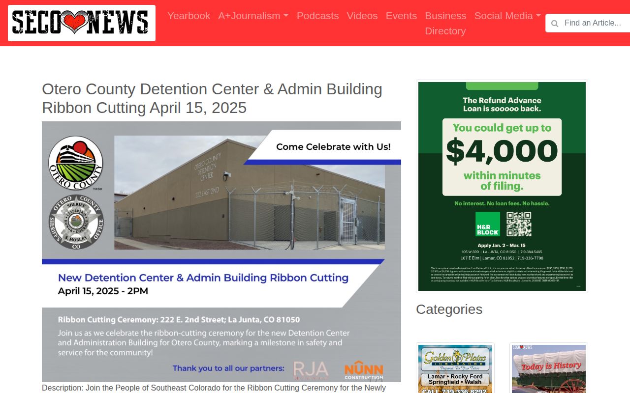 Otero County Detention Center new jail local release context