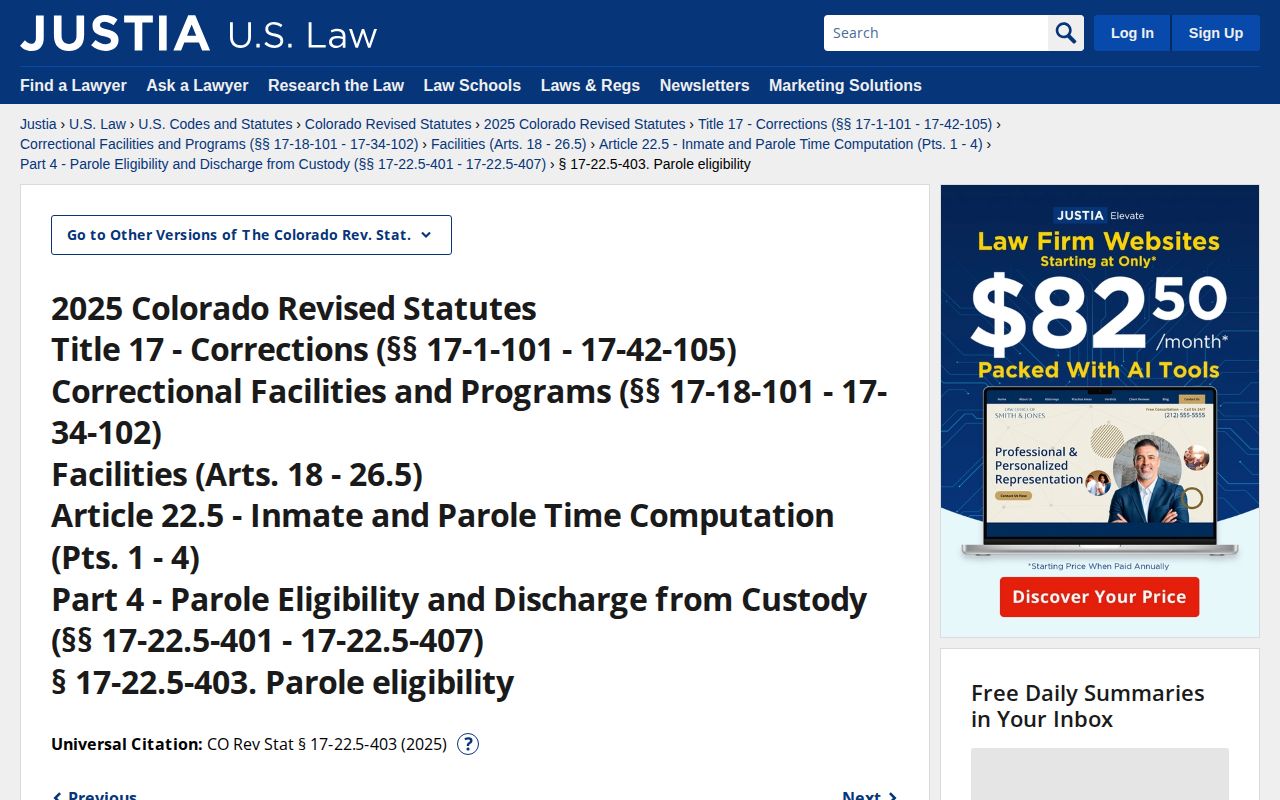 Otero County inmate release date statute for Colorado parole eligibility