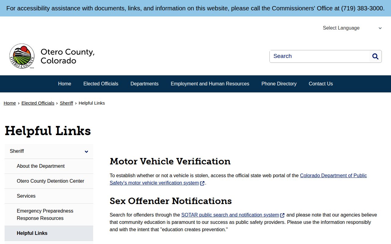 Otero County released mugshots helpful sheriff links and SOTAR route